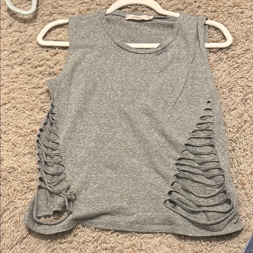 Gray Sleeveless Top with Side Cutouts
